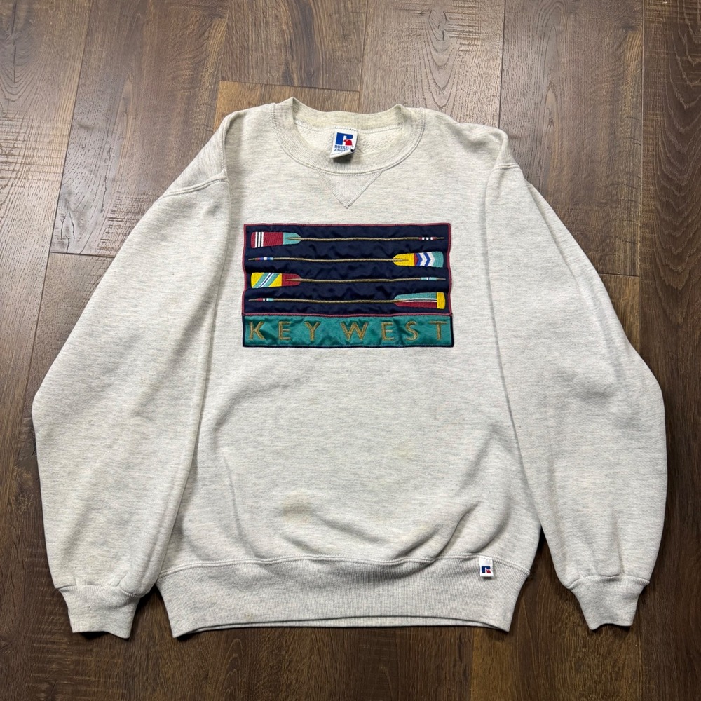 Vintage 90s Russell Athletic Key West Sweatshirt M Made in USA Oars Embroidered